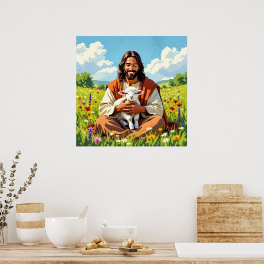 Jesus holding a Lamb | Religious Easter Poster (Keuken)