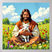 Jesus holding a Lamb | Religious Easter Poster (Voorkant)