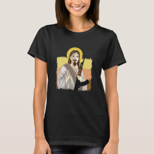 Jesus Holding Ak 47 Pistool Metal Dangerous Ak 47 T-shirt