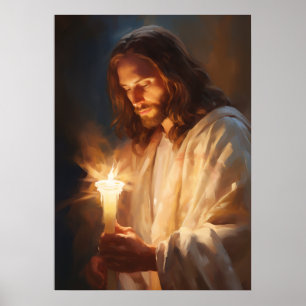 Jesus Holding Candle Art Poster
