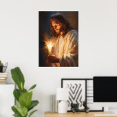 Jesus Holding Candle Art Poster (Thuiskantoor)