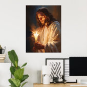 Jesus Holding Candle Art Poster (Thuiskantoor)