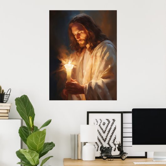 Jesus Holding Candle Art Poster (Thuiskantoor)