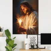 Jesus Holding Candle Art Poster (Thuiskantoor)