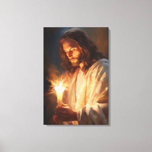 Jesus Holding Candle Canvas Print (Voorkant)