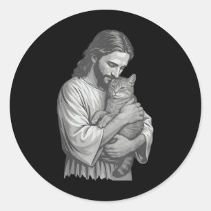 Jesus Holding Cat Ronde Sticker