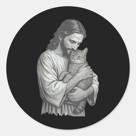 Jesus Holding Cat Ronde Sticker (Voorkant)