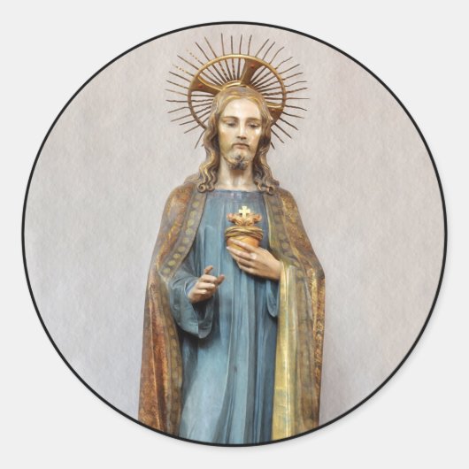 Jesus Holding Golden Sacred Heart Ronde Sticker (Voorkant)