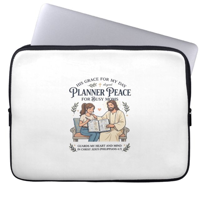 Jesus Homeschool Moeder Planner Shirt Gebaseerd op Laptop Sleeve (Voorkant)