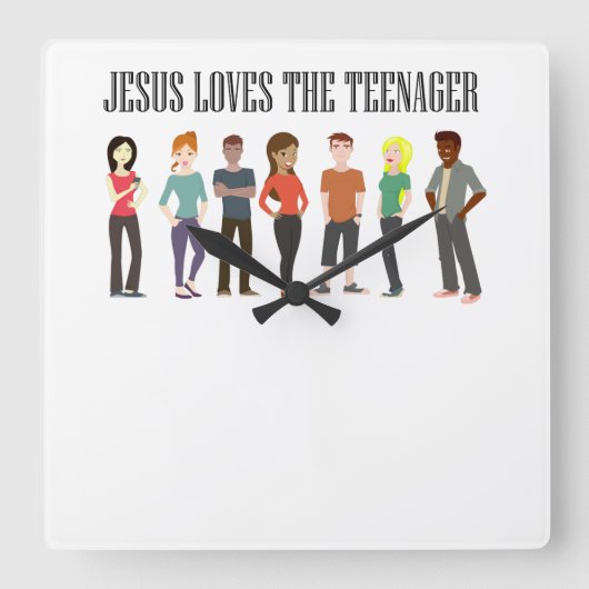 JESUS HOUDT VAN DE TEENAGER CLOCK VIERKANTE KLOK (Voorkant)