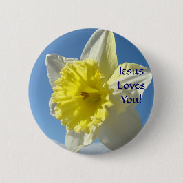 JESUS HOUDT VAN JE! Knop Lentebloemen Narcissen Bl Ronde Button 5,7 Cm