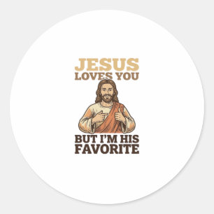 Jesus Houdt Van Jou Grappig Vintage Geloof Shirt O Ronde Sticker