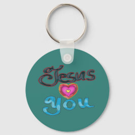 ‘Jesus houdt van jou’ Turquoise Aangepaste naam Sleutelhanger