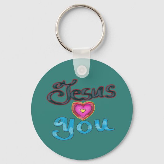 ‘Jesus houdt van jou’ Turquoise Aangepaste naam  Sleutelhanger (Voorkant)