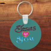 ‘Jesus houdt van jou’ Turquoise Aangepaste naam  Sleutelhanger (Voorkant)