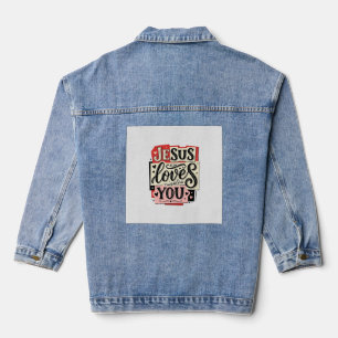 Jesus Houdt van Jou Vintage Gravure Christelijke T Denim Jacket
