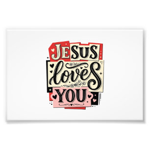 Jesus Houdt van Jou Vintage Gravure Christelijke T Foto Afdruk