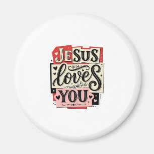 Jesus Houdt van Jou Vintage Gravure Christelijke T Magneet