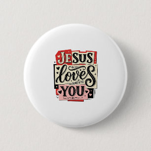 Jesus Houdt van Jou Vintage Gravure Christelijke T Ronde Button 5,7 Cm