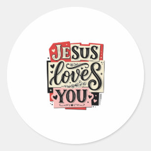 Jesus Houdt van Jou Vintage Gravure Christelijke T Ronde Sticker