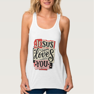 Jesus Houdt van Jou Vintage Gravure Christelijke T Tanktop