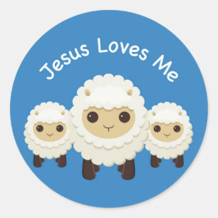 Jesus houdt van me Cross herder schaap Blue Sticke Ronde Sticker