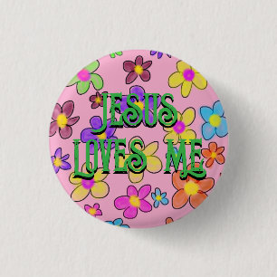 Jesus Houdt van Mij Schattig Retro Bloemmotief Ronde Button 3,2 Cm