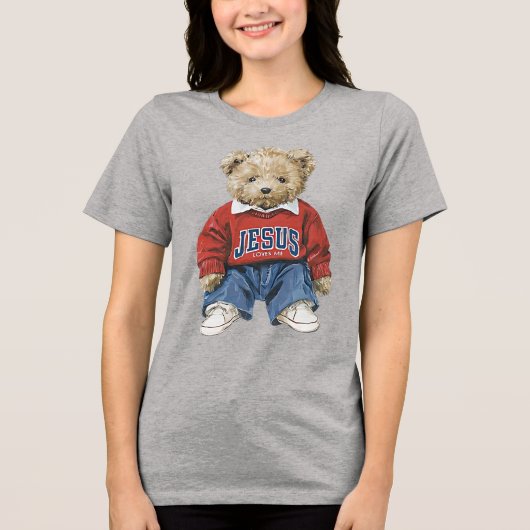 Jesus houdt van mij, Teddybeer Tri-Blend Shirt (Voorkant)