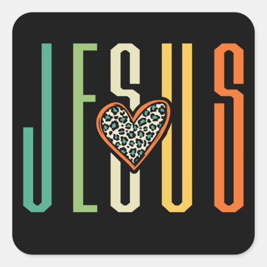 Jesus houdt van Retro Heart Vierkante Sticker (Voorkant)