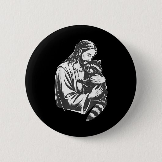 Jesus Hugging Raccoon Ronde Button 5,7 Cm (Voorkant)