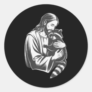 Jesus Hugging Raccoon Ronde Sticker
