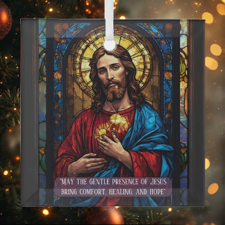 Jesus Icon of Healing Religious Christmas Quote  Glas Ornament