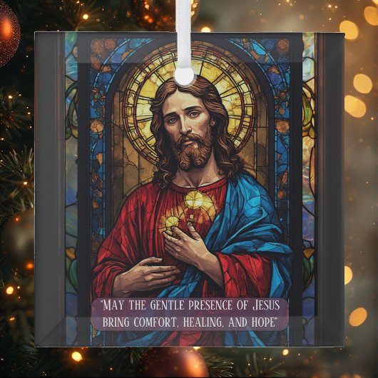 Jesus Icon of Healing Religious Christmas Quote  Glas Ornament