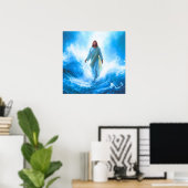 Jesus in de oceaan Poster Print (Thuiskantoor)