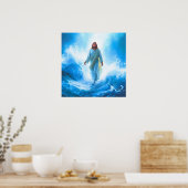 Jesus in de oceaan Poster Print (Keuken)