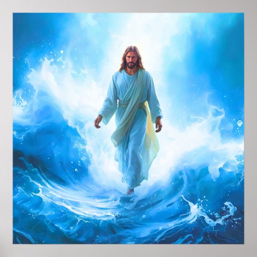Jesus in de oceaan Poster Print (Voorkant)