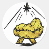Jesus In Manger Gouden kleur Kerstmis Labels (Voorkant)