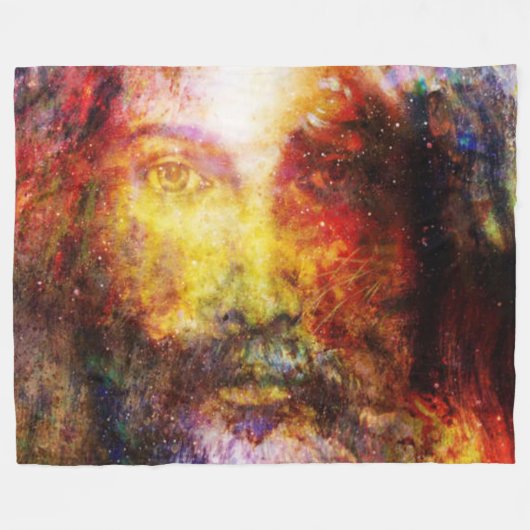 JESUS IN MULTI COLOR FLEECE DEKEN (Voorkant (Horizontaal))