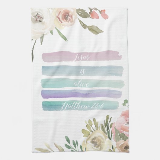 Jesus is Alive Waterverf Floral Towel Theedoek (Verticaal)