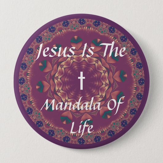 JESUS IS DE MANDAALA VAN HET LEVEN RONDE BUTTON 4,0 CM (Voorkant)