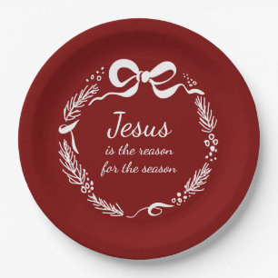 Jesus is de Rede Handgetekende Rode Kerstboog Papieren Bordje