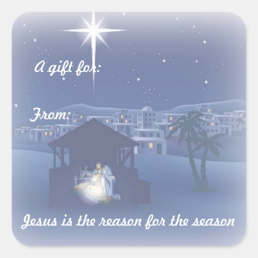 Jesus is de reden Kerstcadeau tag Sticker (Voorkant)
