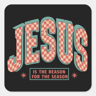 Jesus Is De Reden Kerstmis Christelijk Retro  Vierkante Sticker