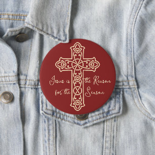 Jesus is de reden kruis kerstmis ronde button 4,0 cm