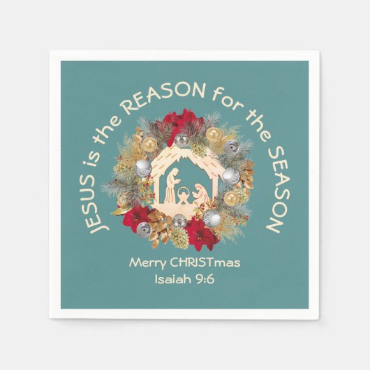 JESUS IS DE REDEN VAN Blauw kerstpapier Napkins Servet (Voorkant)