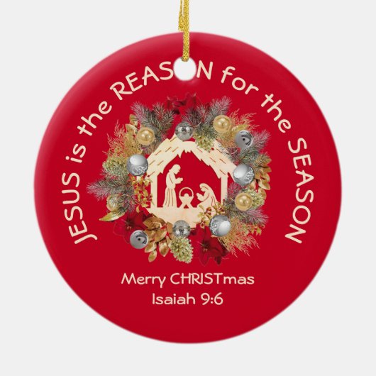 JESUS IS DE REDEN VAN Rode Kerstmis Keramisch Ornament (Achterkant)