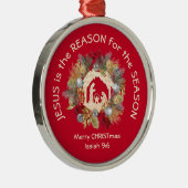 JESUS IS DE REDEN VAN Rode Kerstmis Metalen Ornament (Rechts)