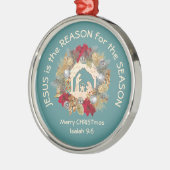 JESUS IS DE REDEN VOOR Blauwe Kerstmis Metalen Ornament (Links)