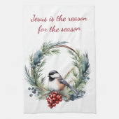 JESUS IS DE REDEN VOOR DE SASON-kerstcitaat Theedoek (Verticaal)