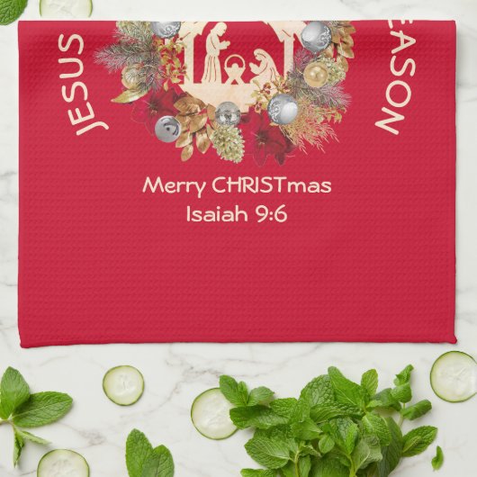 JESUS IS DE REDEN VOOR Eigen kerstkeuken Theedoek (Gevouwen)